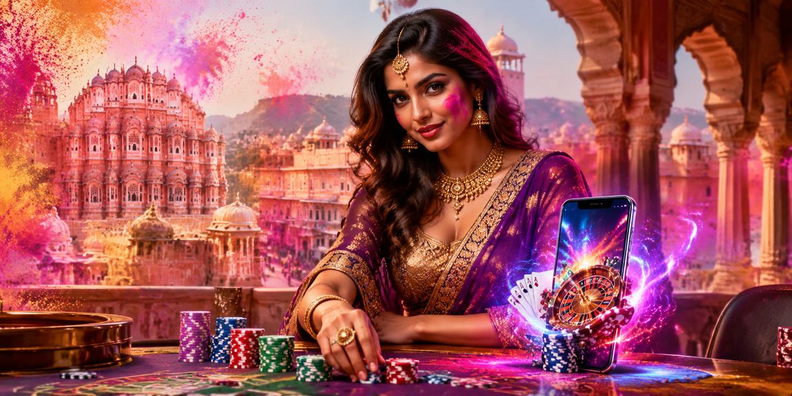 Vibrant Holi festival casino celebrations with mobile players in Jaipur